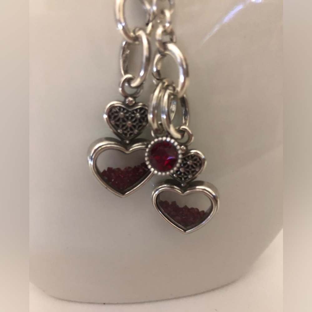 Brighton Count Your Blessings Shaker Heart Drop Necklace With Red Crystals - Picture 2 of 6